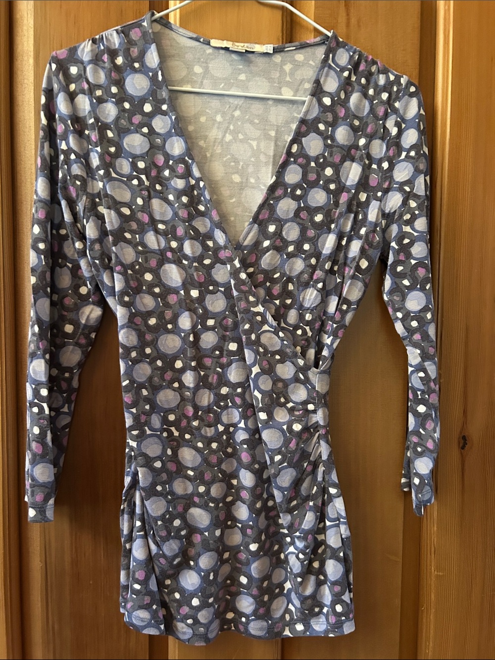 Boden Grey Wrap Tunic with Blue and Pink Dot Print